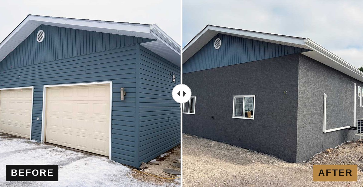 Garage exterior before and after
