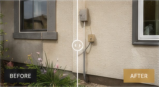 Exterior finish before and after
